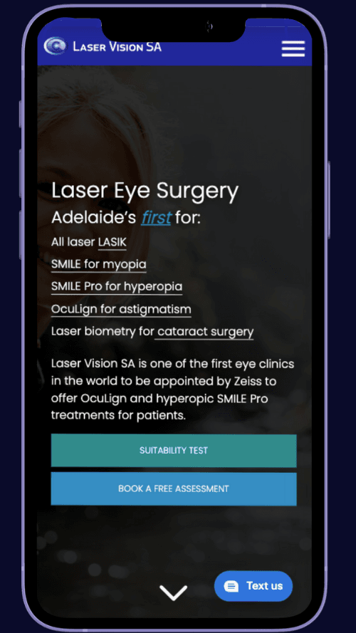 Laser Vision SA website mobile view