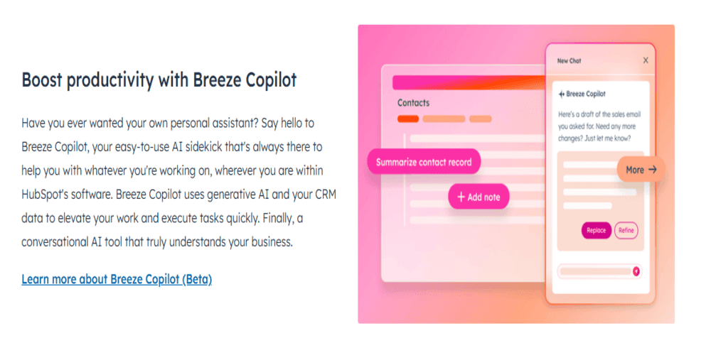 Breeze Copilot overview on HubSpot website