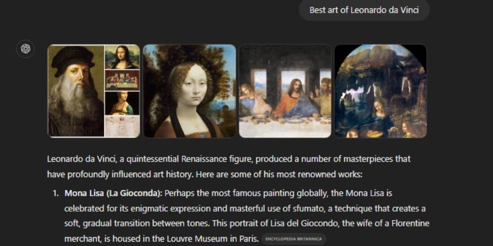 Leonardo da Vinci SearchGPT query 