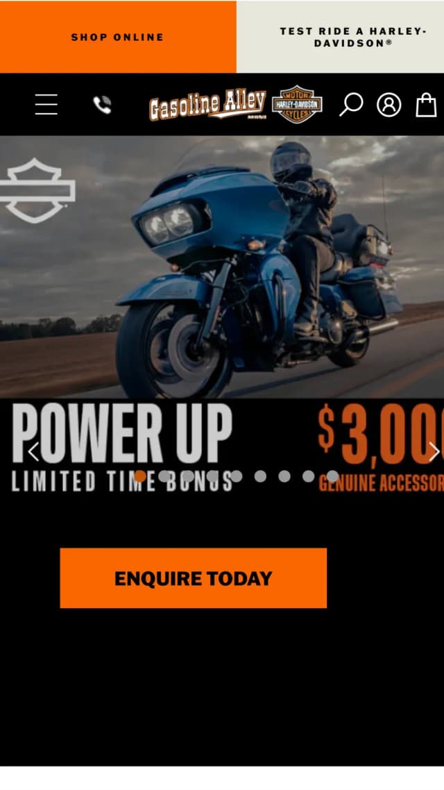 Gasoline Alley Harley-Davidson ecommerce website