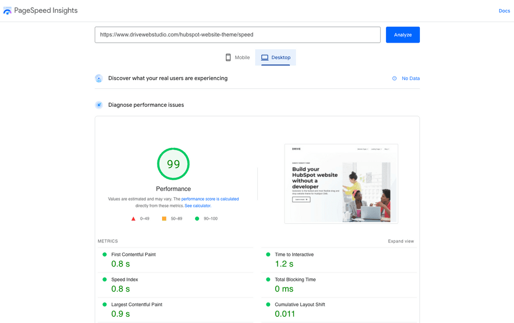 hubspot website speed