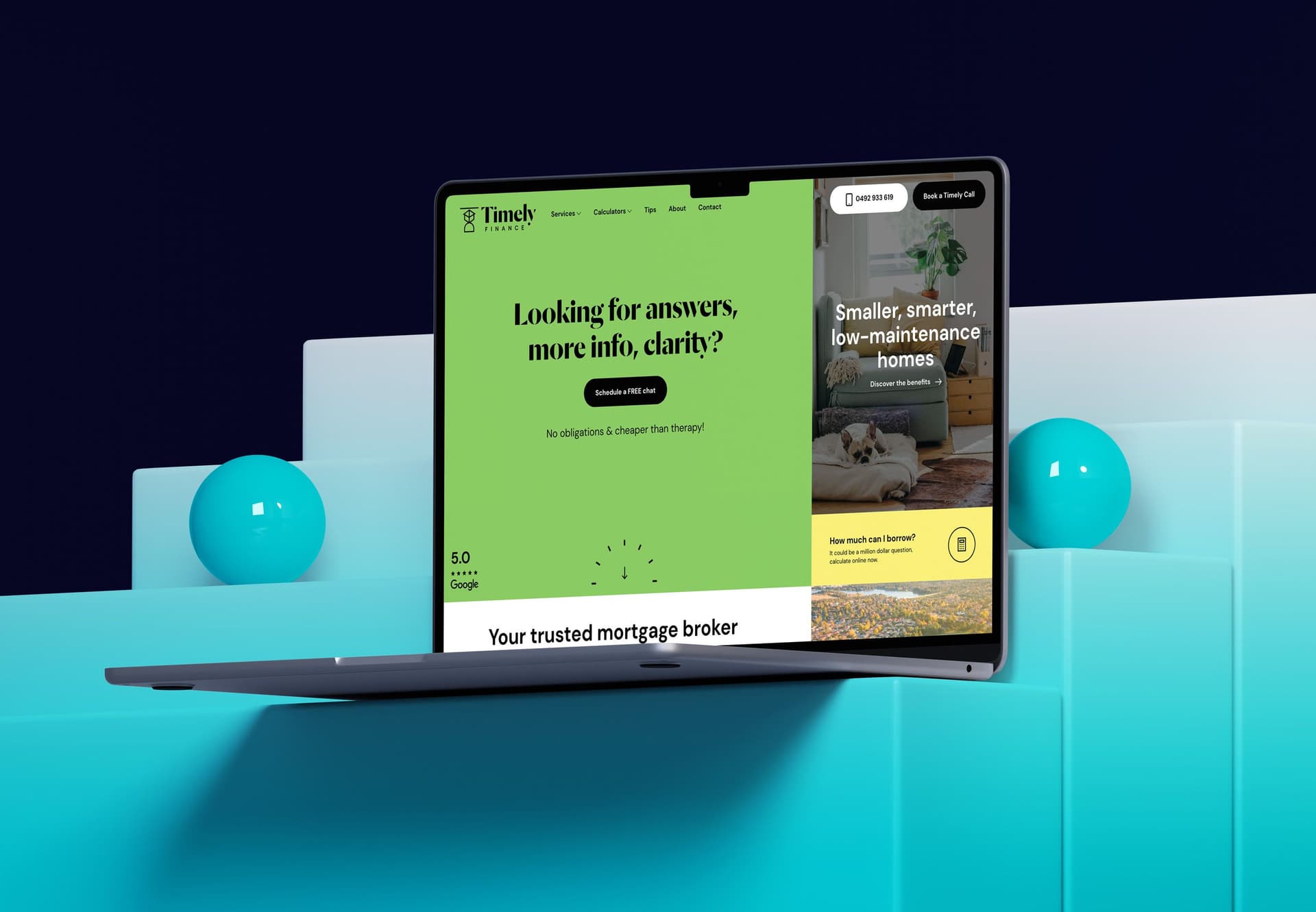 Timely Finance website mockup on Macbook 