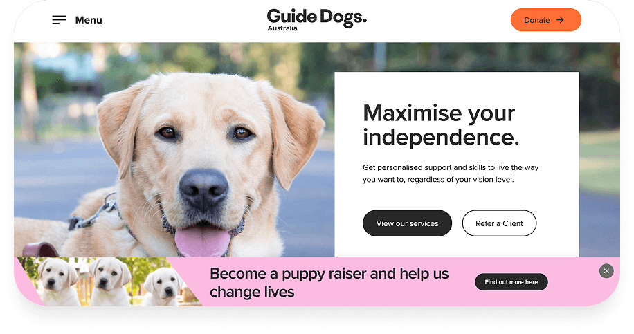 The Guide Dogs Australia website home page