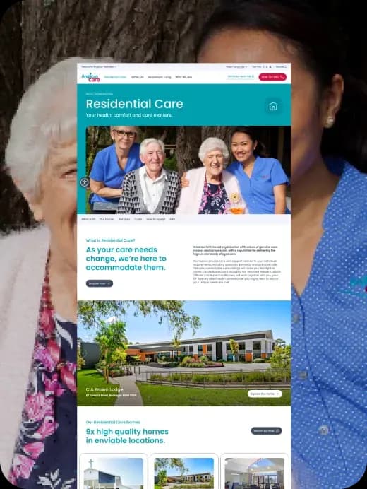 A residential care web page on a phone