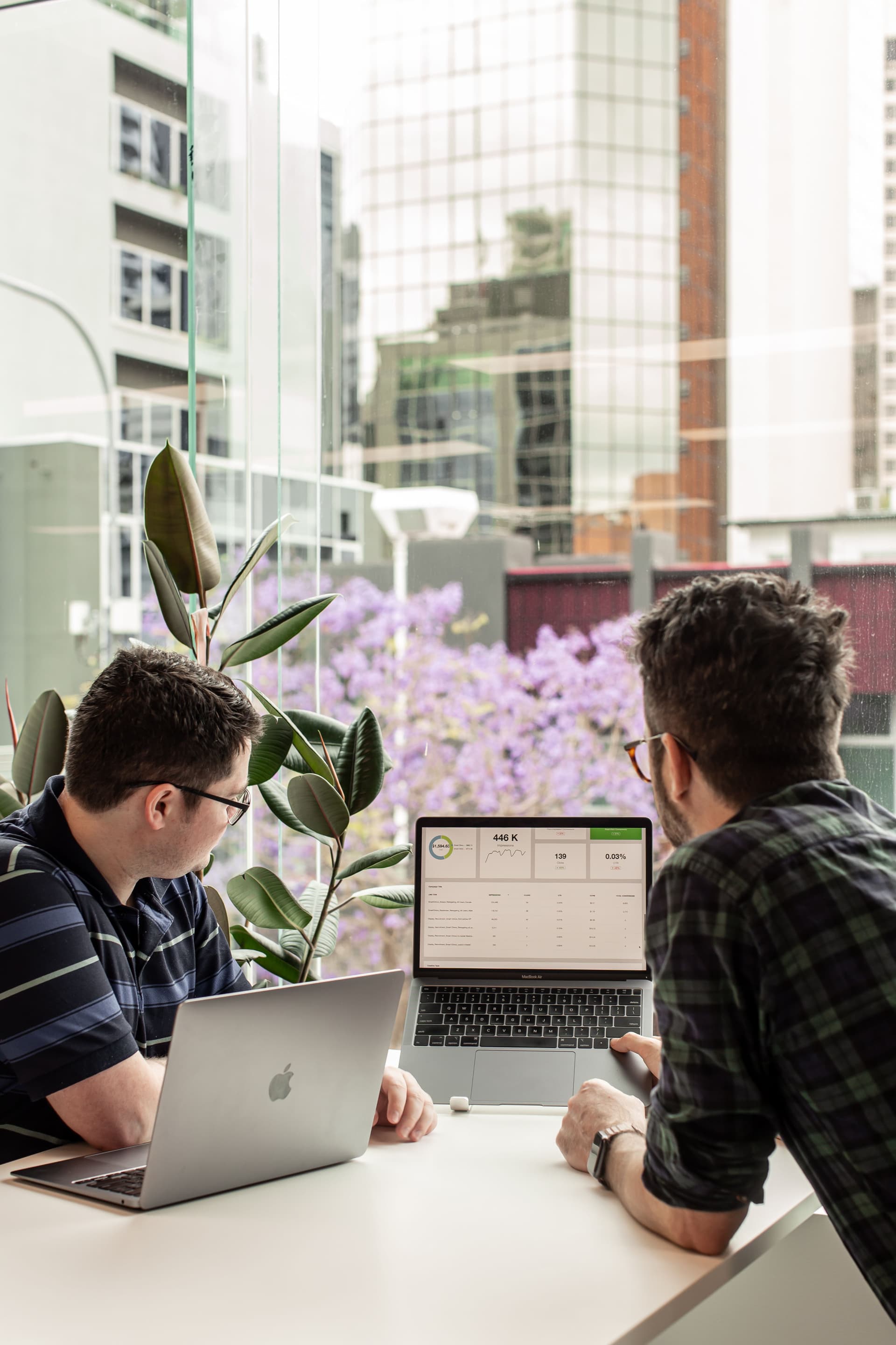 Ben and Scott looking at a computer screen