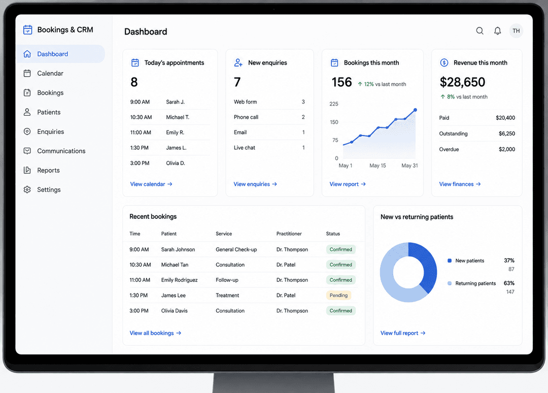 booking and CRM screen