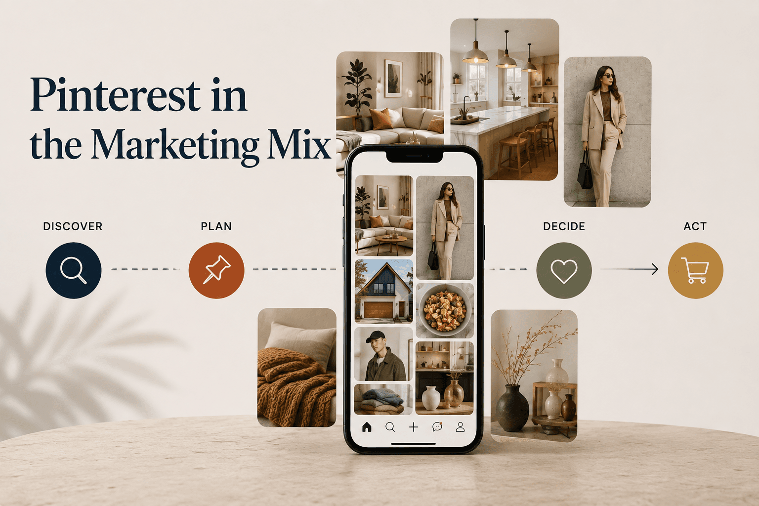 Feature image showing how Pinterest can fit into the marketing channel mix