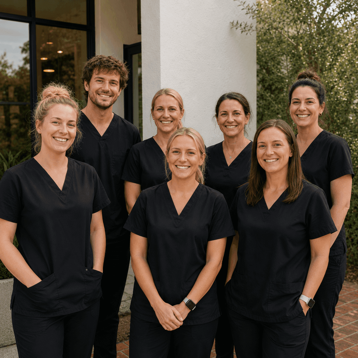Dental practice team standing outside their clinic.