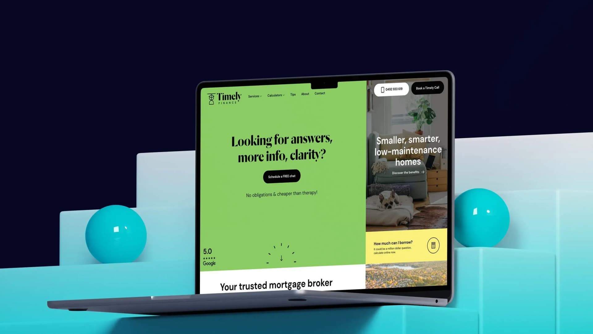 Timely Finance website mockup on Macbook
