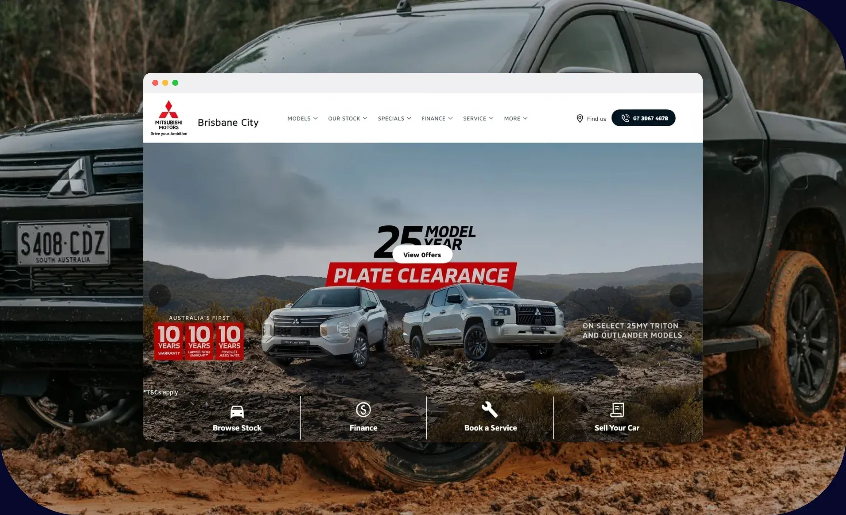 Brisbane City Mitsubishi website shown in a browser window