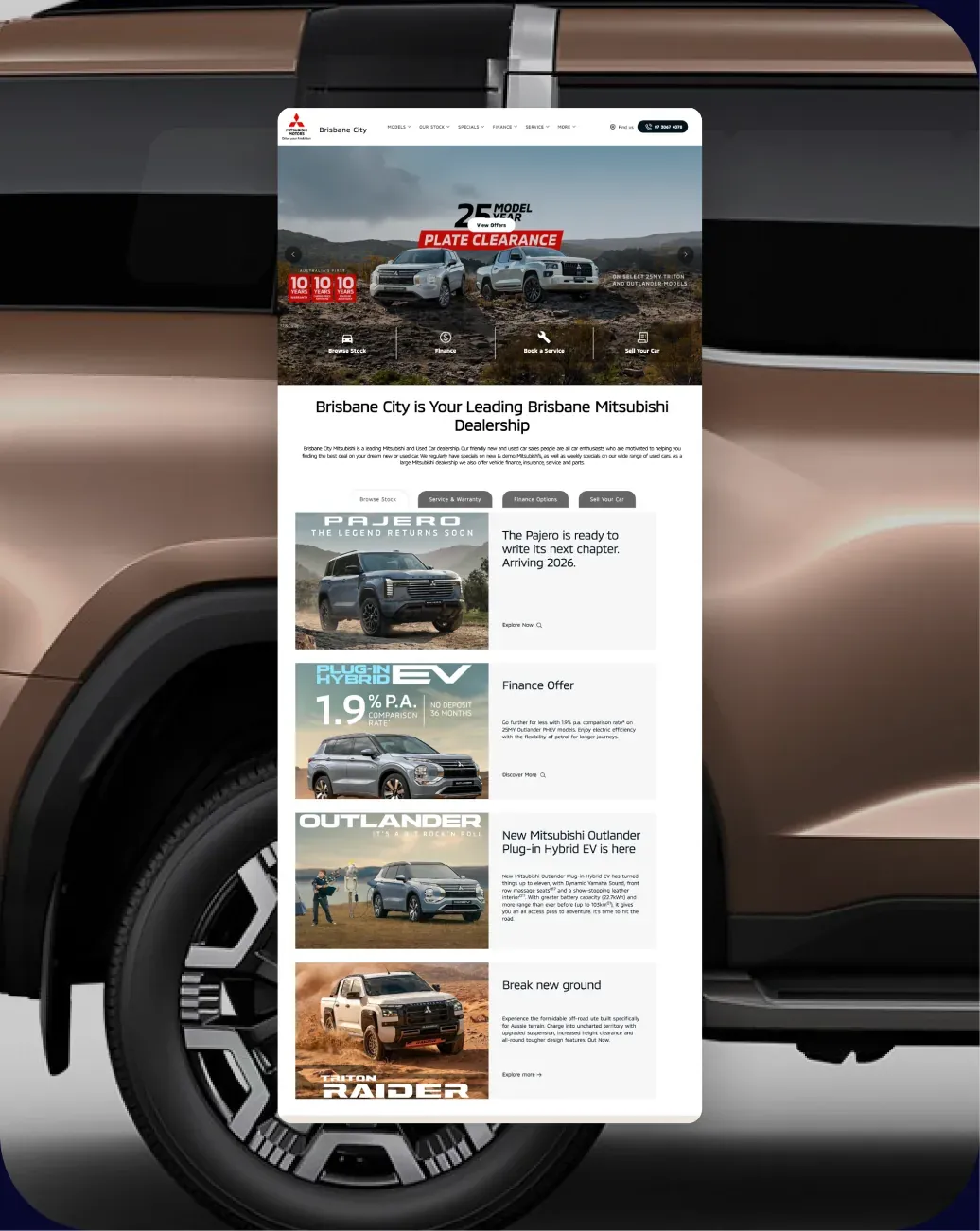 Brisbane City Mitsubishi website, full page on a phone